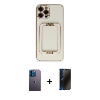MARSİLYAN™- iPhone 12 Pro Max Kılıf Kozmos Minimal Prime - Siyah 3D Antistatik Hayalet Cam Ekran Koruyucu + Neon Fosforlu Kamera Lens - MI