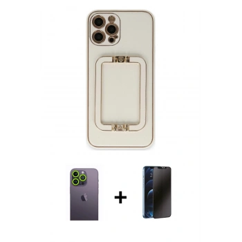MARSİLYAN™- iPhone 12 Pro Max Kılıf Kozmos Minimal Prime - Siyah 3D Antistatik Hayalet Cam Ekran Koruyucu + Neon Fosforlu Kamera Lens - YL