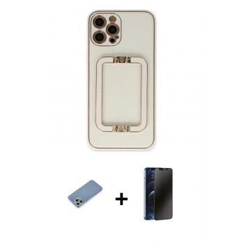 MARSİLYAN™- iPhone 12 Pro Max Kılıf Kozmos Minimal Prime - Siyah 3D Antistatik Hayalet Cam Ekran Koruyucu + Shine Kamera Lens Koruma Cam - GS