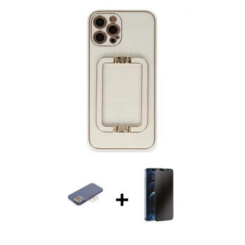 MARSİLYAN™- iPhone 12 Pro Max Kılıf Kozmos Minimal Prime - Siyah 3D Antistatik Hayalet Cam Ekran Koruyucu + Renkli Kamera Lens Koruma Cam - MI