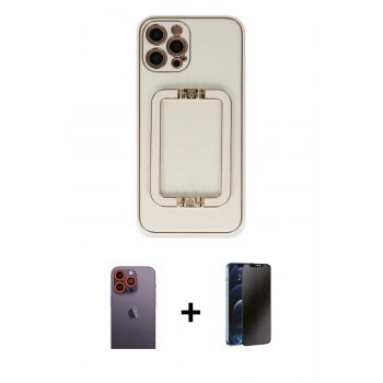 MARSİLYAN™- iPhone 12 Pro Max Kılıf Kozmos Minimal Prime - Siyah 3D Antistatik Hayalet Cam Ekran Koruyucu + Neon Fosforlu Kamera Lens - TU