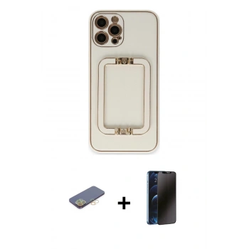MARSİLYAN™- iPhone 12 Pro Max Kılıf Kozmos Minimal Prime - Siyah 3D Antistatik Hayalet Cam Ekran Koruyucu + Renkli Kamera Lens Koruma Cam - SI