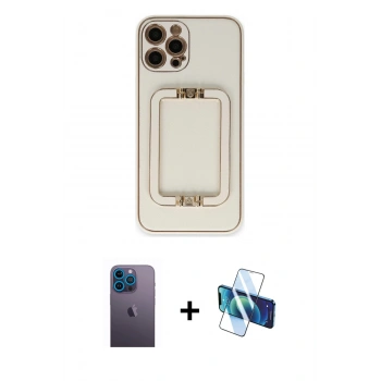 MARSİLYAN™- iPhone 12 Pro Max Kılıf Kozmos Minimal Prime - Siyah 3D Antistatik Seramik Nano Ekran Koruyucu + Neon Fosforlu Kamera Lens - MI