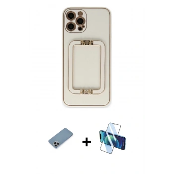 MARSİLYAN™- iPhone 12 Pro Max Kılıf Kozmos Minimal Prime - Siyah 3D Antistatik Seramik Nano Ekran Koruyucu + Shine Kamera Lens Koruma Cam - GI