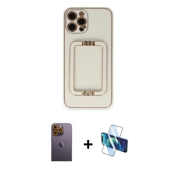 MARSİLYAN™- iPhone 12 Pro Max Kılıf Kozmos Minimal Prime - Siyah 3D Antistatik Seramik Nano Ekran Koruyucu + Neon Fosforlu Kamera Lens - SI