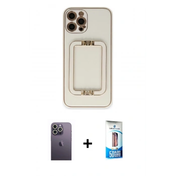 MARSİLYAN™- iPhone 12 Pro Max Kılıf Kozmos Minimal Prime - Siyah 5D Eko Cam Ekran Koruyucu + Neon Fosforlu Kamera Lens - BZ