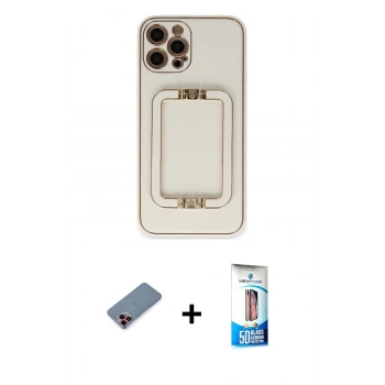MARSİLYAN™- iPhone 12 Pro Max Kılıf Kozmos Minimal Prime - Siyah 5D Eko Cam Ekran Koruyucu + Metal Kamera Lens Koruma Cam - KI