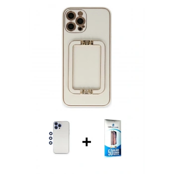 MARSİLYAN™- iPhone 12 Pro Max Kılıf Kozmos Minimal Prime - Siyah 5D Eko Cam Ekran Koruyucu + Shine Kamera Lens - LT