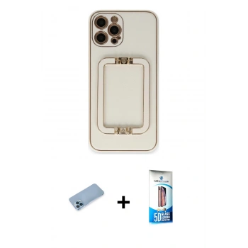 MARSİLYAN™- iPhone 12 Pro Max Kılıf Kozmos Minimal Prime - Siyah 5D Eko Cam Ekran Koruyucu + Shine Kamera Lens Koruma Cam - MI
