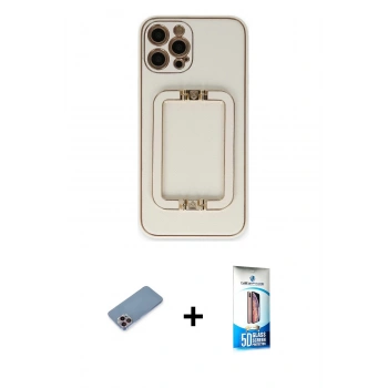 MARSİLYAN™- iPhone 12 Pro Max Kılıf Kozmos Minimal Prime - Siyah 5D Eko Cam Ekran Koruyucu + Shine Kamera Lens Koruma Cam - PE