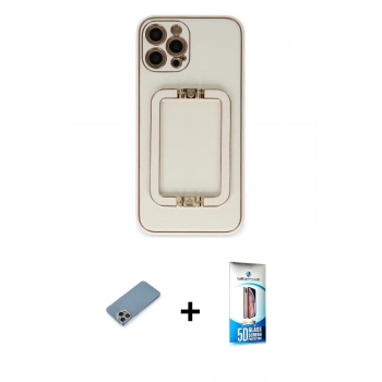 MARSİLYAN™- iPhone 12 Pro Max Kılıf Kozmos Minimal Prime - Siyah 5D Eko Cam Ekran Koruyucu + Shine Kamera Lens Koruma Cam - GI