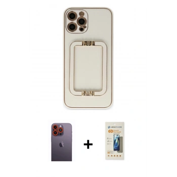 MARSİLYAN™- iPhone 12 Pro Max Kılıf Kozmos Minimal Prime - Siyah 6D Mat Seramik Hayalet Nano Ekran Koruyucu + Neon Fosforlu Kamera Lens - TU