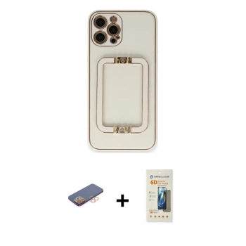 MARSİLYAN™- iPhone 12 Pro Max Kılıf Kozmos Minimal Prime - Siyah 6D Mat Seramik Hayalet Nano Ekran Koruyucu + Renkli Kamera Lens Koruma Cam - TU