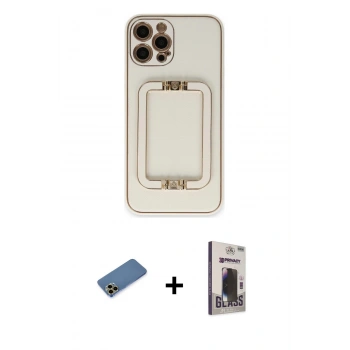 MARSİLYAN™- iPhone 12 Pro Max Kılıf Kozmos Minimal Prime - Siyah Bilvis Hayalet Cam Ekran Koruyucu + Shine Kamera Lens Koruma Cam - GD