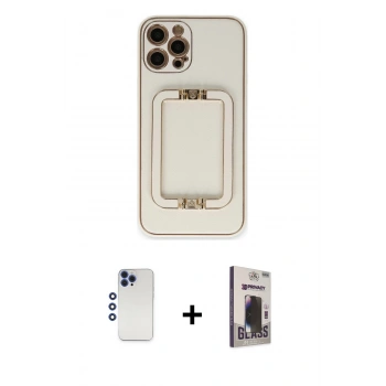MARSİLYAN™- iPhone 12 Pro Max Kılıf Kozmos Minimal Prime - Siyah Bilvis Hayalet Cam Ekran Koruyucu + Shine Kamera Lens - LT