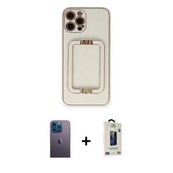 MARSİLYAN™- iPhone 12 Pro Max Kılıf Kozmos Minimal Prime - Siyah Bilvis Hayalet Cam Ekran Koruyucu + Neon Fosforlu Kamera Lens - MI
