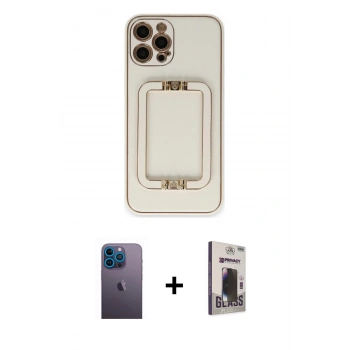 MARSİLYAN™- iPhone 12 Pro Max Kılıf Kozmos Minimal Prime - Siyah Bilvis Hayalet Cam Ekran Koruyucu + Neon Fosforlu Kamera Lens - MI