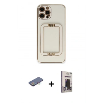 MARSİLYAN™- iPhone 12 Pro Max Kılıf Kozmos Minimal Prime - Siyah Bilvis Hayalet Cam Ekran Koruyucu + Renkli Kamera Lens Koruma Cam - MI