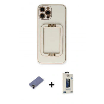 MARSİLYAN™- iPhone 12 Pro Max Kılıf Kozmos Minimal Prime - Siyah Bilvis Hayalet Cam Ekran Koruyucu + Metal Kamera Lens Koruma Cam - GD