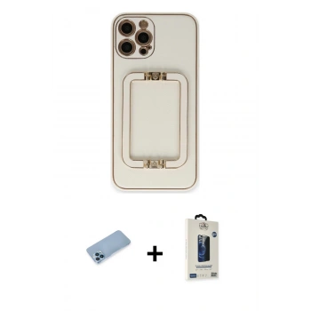 MARSİLYAN™- iPhone 12 Pro Max Kılıf Kozmos Minimal Prime - Siyah Bilvis Hayalet Cam Ekran Koruyucu + Shine Kamera Lens Koruma Cam - MI