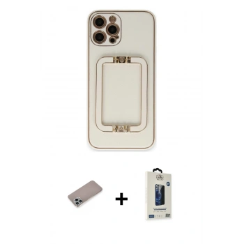 MARSİLYAN™- iPhone 12 Pro Max Kılıf Kozmos Minimal Prime - Siyah Bilvis Hayalet Cam Ekran Koruyucu + Shine Kamera Lens Koruma Cam - SABE
