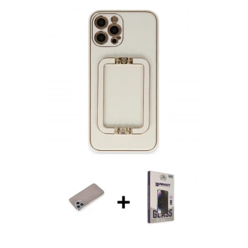 MARSİLYAN™- iPhone 12 Pro Max Kılıf Kozmos Minimal Prime - Siyah Bilvis Hayalet Cam Ekran Koruyucu + Shine Kamera Lens Koruma Cam - SABE