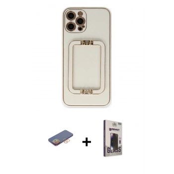 MARSİLYAN™- iPhone 12 Pro Max Kılıf Kozmos Minimal Prime - Siyah Bilvis Hayalet Cam Ekran Koruyucu + Renkli Kamera Lens Koruma Cam - TU