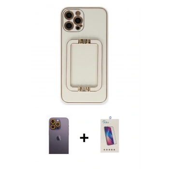 MARSİLYAN™- iPhone 12 Pro Max Kılıf Kozmos Minimal Prime - Siyah Joko 5D Cam + Neon Fosforlu Kamera Lens - SI