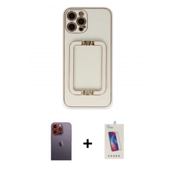 MARSİLYAN™- iPhone 12 Pro Max Kılıf Kozmos Minimal Prime - Siyah Joko 5D Cam + Neon Fosforlu Kamera Lens - TU