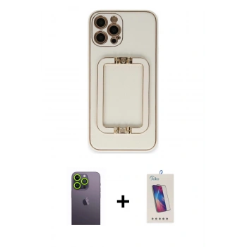 MARSİLYAN™- iPhone 12 Pro Max Kılıf Kozmos Minimal Prime - Siyah Joko 5D Cam + Neon Fosforlu Kamera Lens - YL