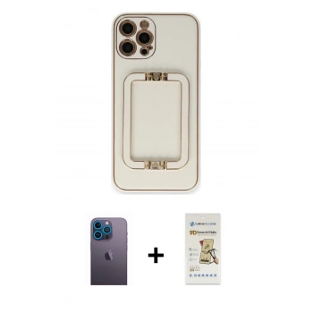 MARSİLYAN™- iPhone 12 Pro Max Kılıf Kozmos Minimal Prime - Siyah Mat Seramik Nano Ekran Koruyucu + Neon Fosforlu Kamera Lens - MI