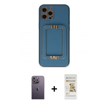 MARSİLYAN™- iPhone 12 Pro Max Kılıf Kozmos Minimal Prime - Siyah Mat Seramik Nano Ekran Koruyucu + Neon Fosforlu Kamera Lens - BZ