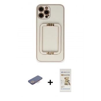 MARSİLYAN™- iPhone 12 Pro Max Kılıf Kozmos Minimal Prime - Siyah Mat Seramik Nano Ekran Koruyucu + Renkli Kamera Lens Koruma Cam - PE