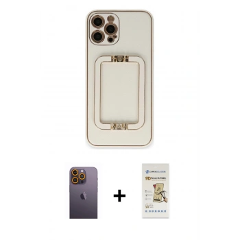 MARSİLYAN™- iPhone 12 Pro Max Kılıf Kozmos Minimal Prime - Siyah Mat Seramik Nano Ekran Koruyucu + Neon Fosforlu Kamera Lens - SI
