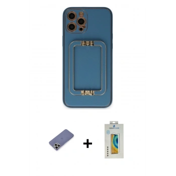 MARSİLYAN™- iPhone 12 Pro Max Kılıf Kozmos Minimal Prime - Siyah Polymer Nano Ekran Koruyucu + Metal Kamera Lens Koruma Cam - GD