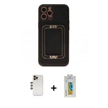 MARSİLYAN™- iPhone 12 Pro Max Kılıf Kozmos Minimal Prime - Siyah Polymer Nano Ekran Koruyucu + Shine Kamera Lens - GD
