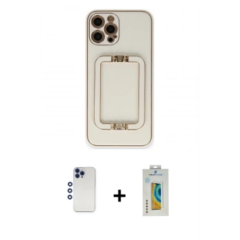 MARSİLYAN™- iPhone 12 Pro Max Kılıf Kozmos Minimal Prime - Siyah Polymer Nano Ekran Koruyucu + Shine Kamera Lens - LT