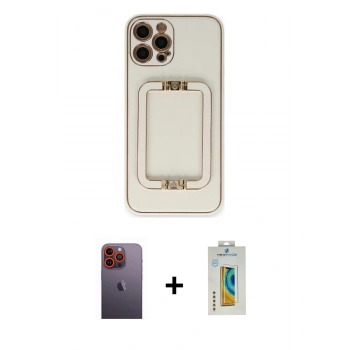 MARSİLYAN™- iPhone 12 Pro Max Kılıf Kozmos Minimal Prime - Siyah Polymer Nano Ekran Koruyucu + Neon Fosforlu Kamera Lens - TU