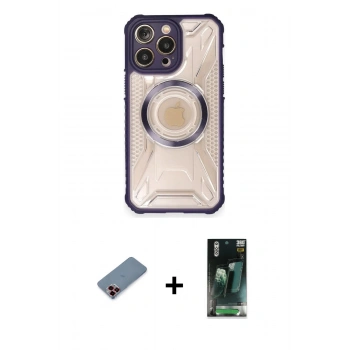MARSİLYAN™- iPhone 12 Pro Max Kılıf Kutup Modern - Şeffaf 360 Full Body Arka Koruyucu + Metal Kamera Lens Koruma Cam - KI