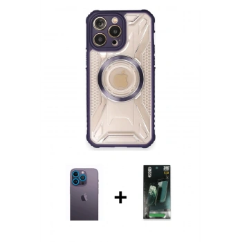 MARSİLYAN™- iPhone 12 Pro Max Kılıf Kutup Modern - Şeffaf 360 Full Body Arka Koruyucu + Neon Fosforlu Kamera Lens - MI