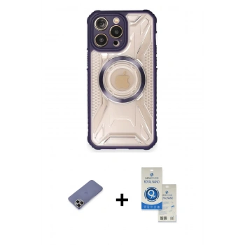 MARSİLYAN™- iPhone 12 Pro Max Kılıf Kutup Modern - Şeffaf Royal Nano Ekran Koruyucu + Metal Kamera Lens Koruma Cam - GD