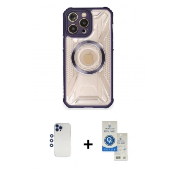 MARSİLYAN™- iPhone 12 Pro Max Kılıf Kutup Modern - Şeffaf Royal Nano Ekran Koruyucu + Shine Kamera Lens - LT