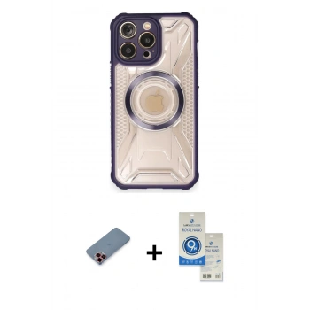 MARSİLYAN™- iPhone 12 Pro Max Kılıf Kutup Modern - Şeffaf Royal Nano Ekran Koruyucu + Metal Kamera Lens Koruma Cam - KI