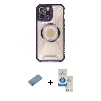 MARSİLYAN™- iPhone 12 Pro Max Kılıf Kutup Modern - Şeffaf Royal Nano Ekran Koruyucu + Shine Kamera Lens Koruma Cam - PE