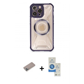 MARSİLYAN™- iPhone 12 Pro Max Kılıf Kutup Modern - Şeffaf Royal Nano Ekran Koruyucu + Shine Kamera Lens Koruma Cam - SABE