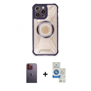 MARSİLYAN™- iPhone 12 Pro Max Kılıf Kutup Modern - Şeffaf Royal Nano Ekran Koruyucu + Neon Fosforlu Kamera Lens - TU