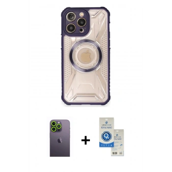 MARSİLYAN™- iPhone 12 Pro Max Kılıf Kutup Modern - Şeffaf Royal Nano Ekran Koruyucu + Neon Fosforlu Kamera Lens - YL