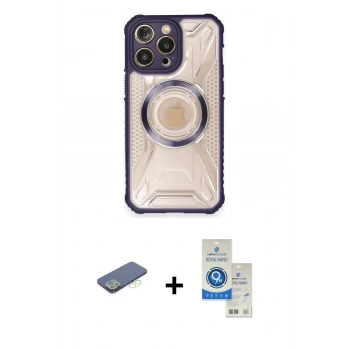 MARSİLYAN™- iPhone 12 Pro Max Kılıf Kutup Modern - Şeffaf Royal Nano Ekran Koruyucu + Renkli Kamera Lens Koruma Cam - YL