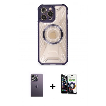 MARSİLYAN™- iPhone 12 Pro Max Kılıf Kutup Modern - Şeffaf Temperli Cam Ekran Koruyucu + Neon Fosforlu Kamera Lens - BZ