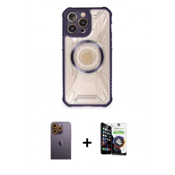 MARSİLYAN™- iPhone 12 Pro Max Kılıf Kutup Modern - Şeffaf Temperli Cam Ekran Koruyucu + Neon Fosforlu Kamera Lens - SI
